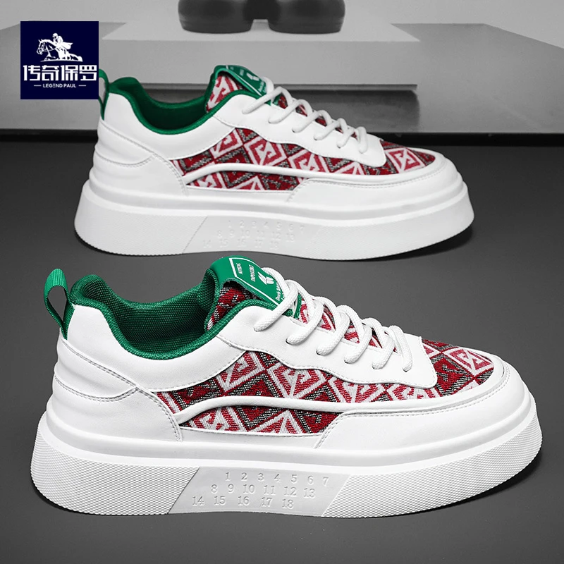 传奇保罗夏季新款透气百搭男士增高休闲板鞋韩版印花潮流厚底男鞋