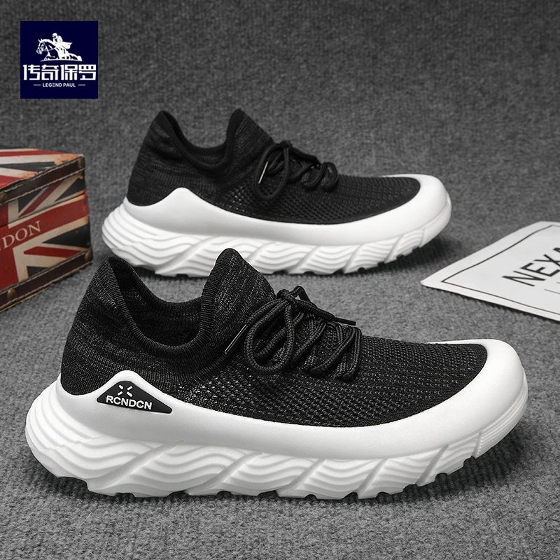传奇保罗男士新款夏季透气飞织鞋百搭潮流休闲男鞋轻便跑步网面鞋