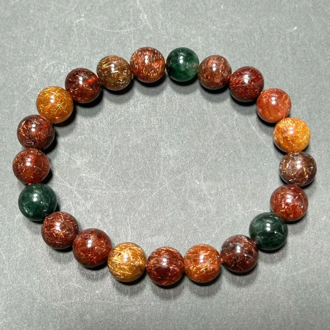 彩发晶黄发晶手串绿发铜发天然水晶多宝正品满发老矿收藏手链高端