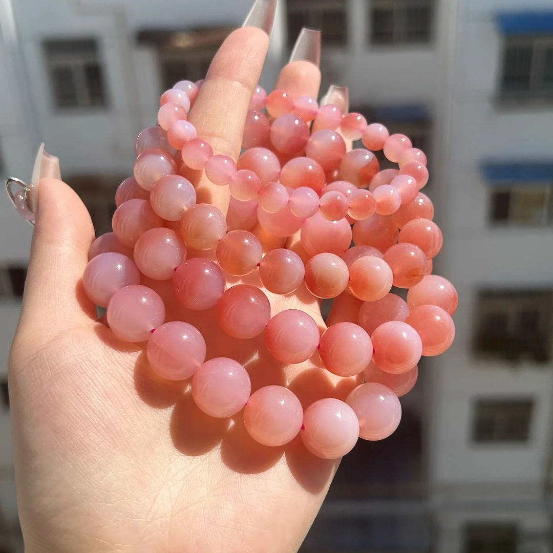 天然粉盐源玛瑙水蜜桃手串仙气满肉蜜汁桃桃手链女款原矿正品礼物