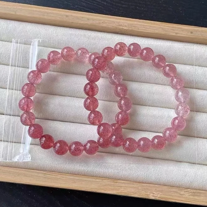 天然水晶草莓晶手链渐变桃粉白水体仙气显白女款气质闺蜜天然粉红