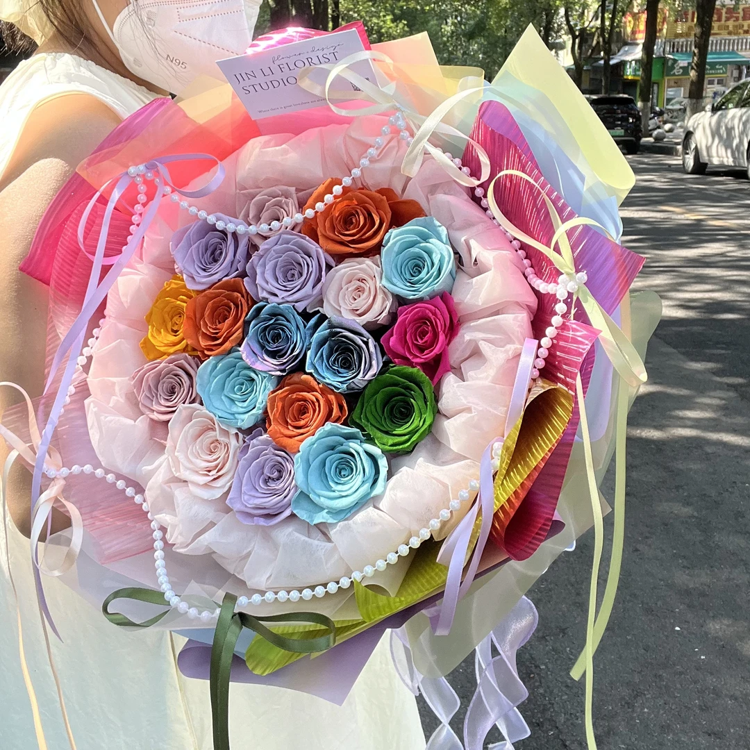 【五彩缤纷】永生花混搭玫瑰送女友送爱人送闺蜜生日情人节限定款