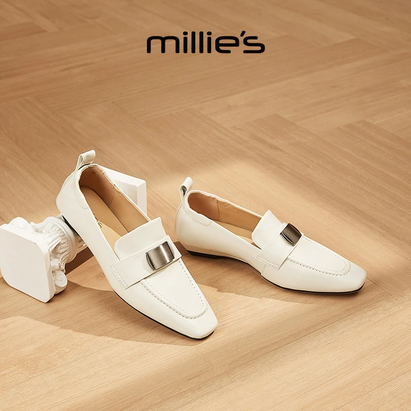 Millies女鞋妙丽时尚休闲秋季平底单鞋女真皮乐福鞋豆豆鞋小皮鞋