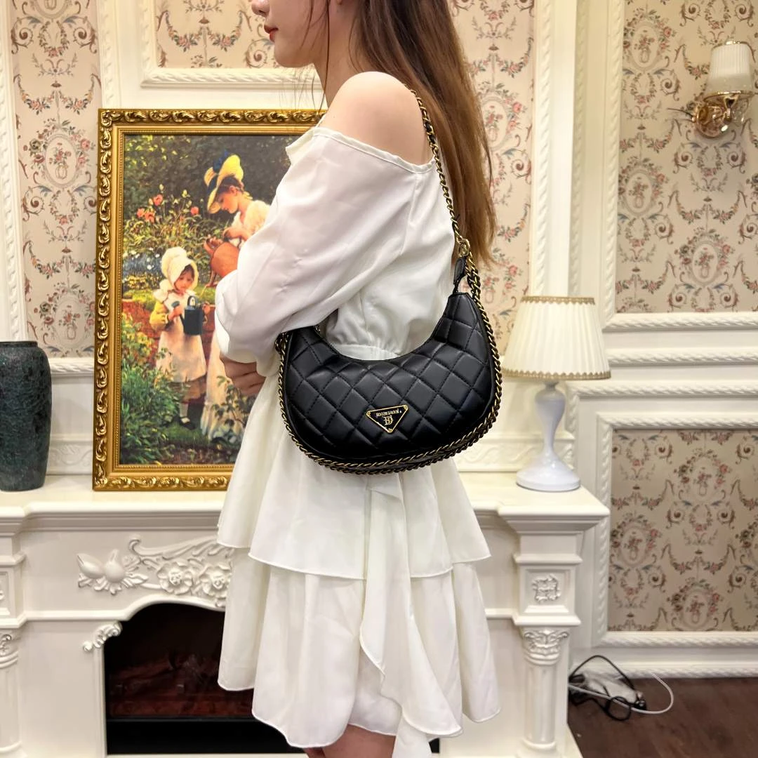 HIGH DEER/高鹿【月牙小香风】包包菱格百搭单肩斜挎腋下包HD0082