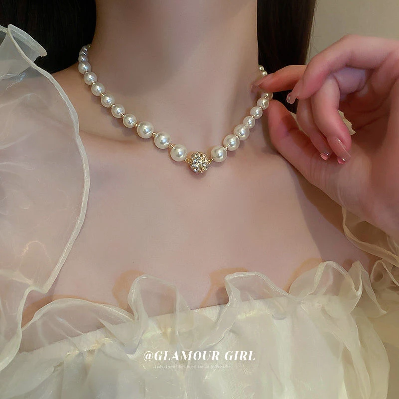 合金项链 磁吸珠珠锁骨链轻奢ins冷淡风项链女小众法式设计763