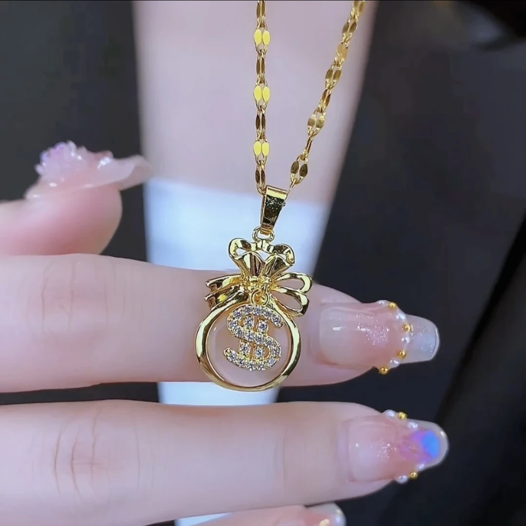 钛钢项链 气质微镶福袋吊坠项链时尚百搭轻奢精美首饰网红饰品ins