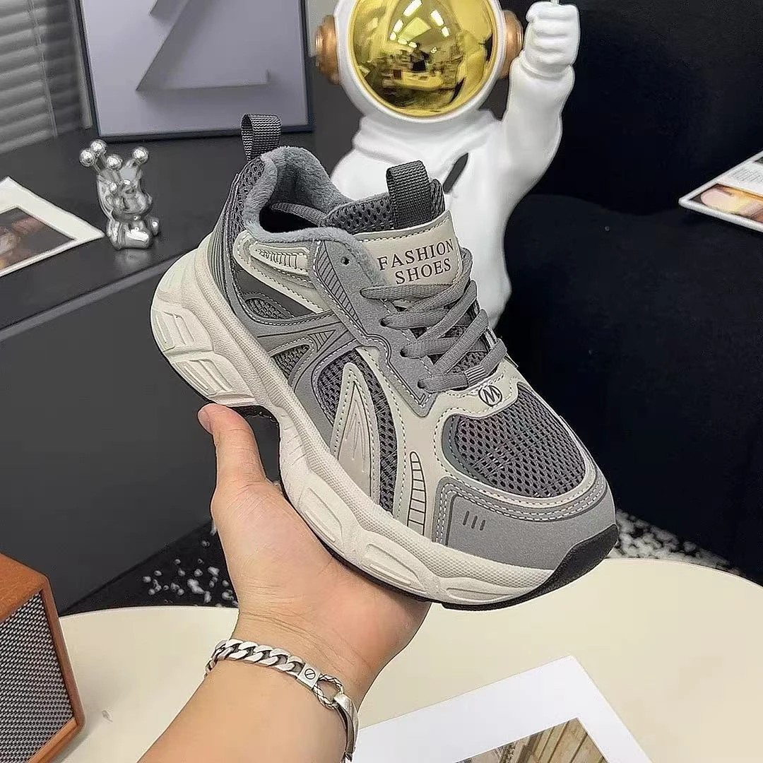 2024 年秋冬新款加绒厚底增系带休闲老爹鞋