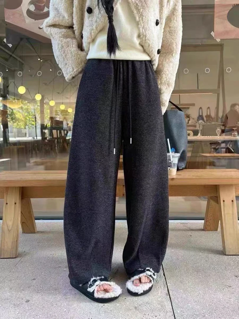 2024 年冬季加绒加厚松紧腰抽绳百搭显瘦糯米休闲裤