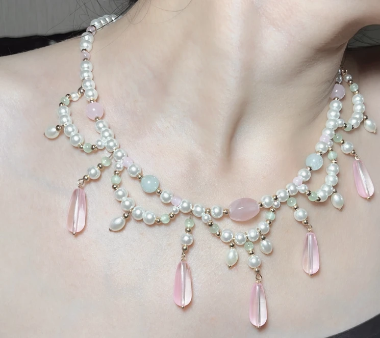 粉玉水滴双层古风璎珞配饰