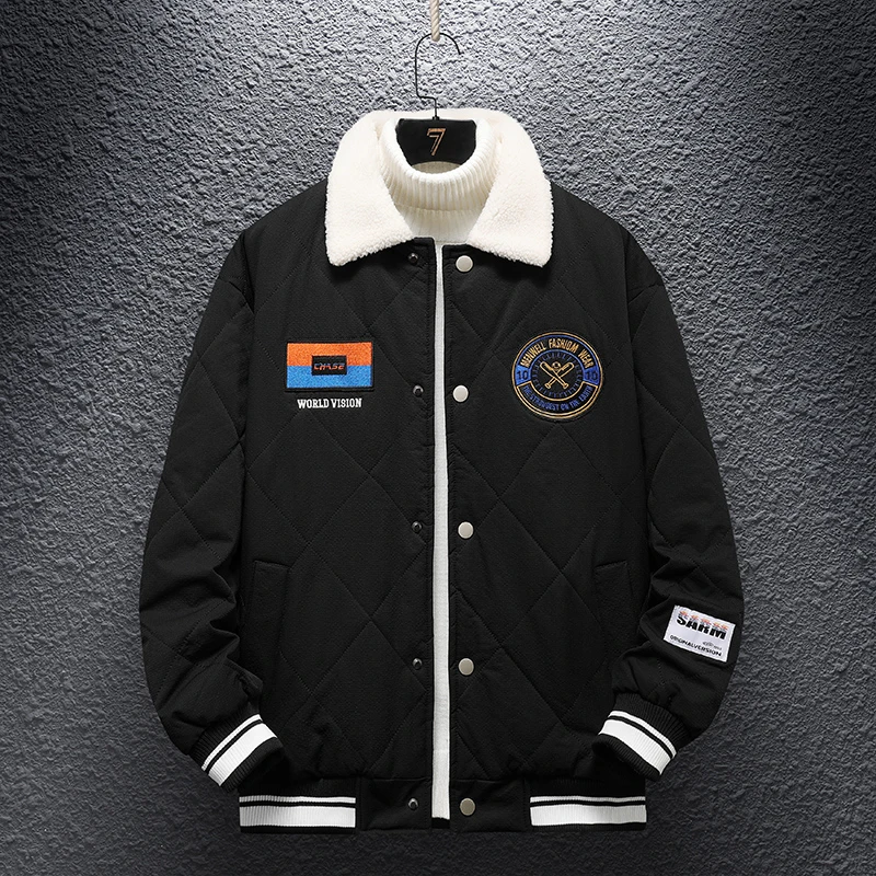 秋冬季棉衣男士黑色加绒棉袄时尚宽松大码外套休闲百搭保暖棉服潮