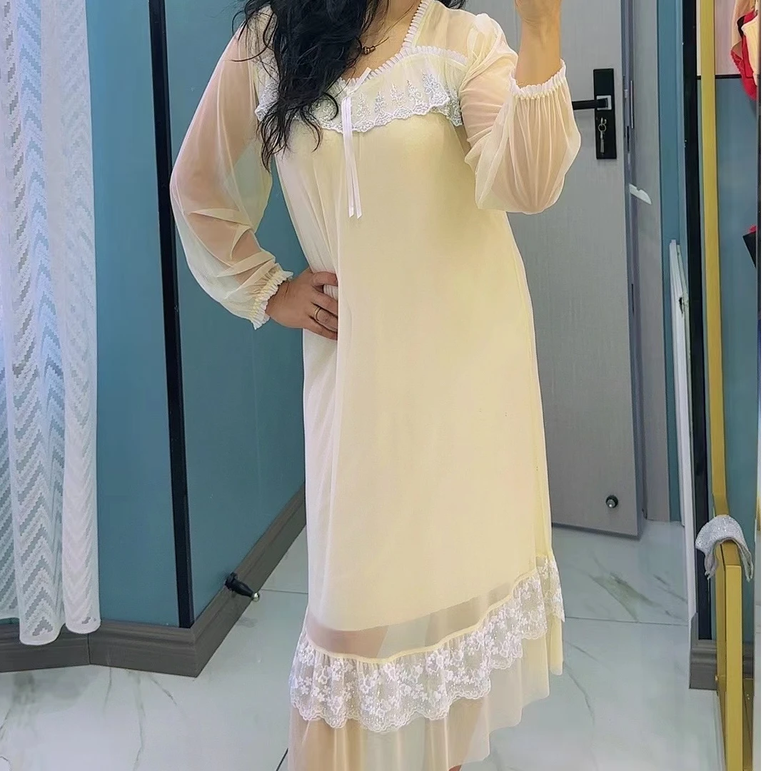 xarifa网纱烫钻甜美女士长款睡裙宽松舒适917