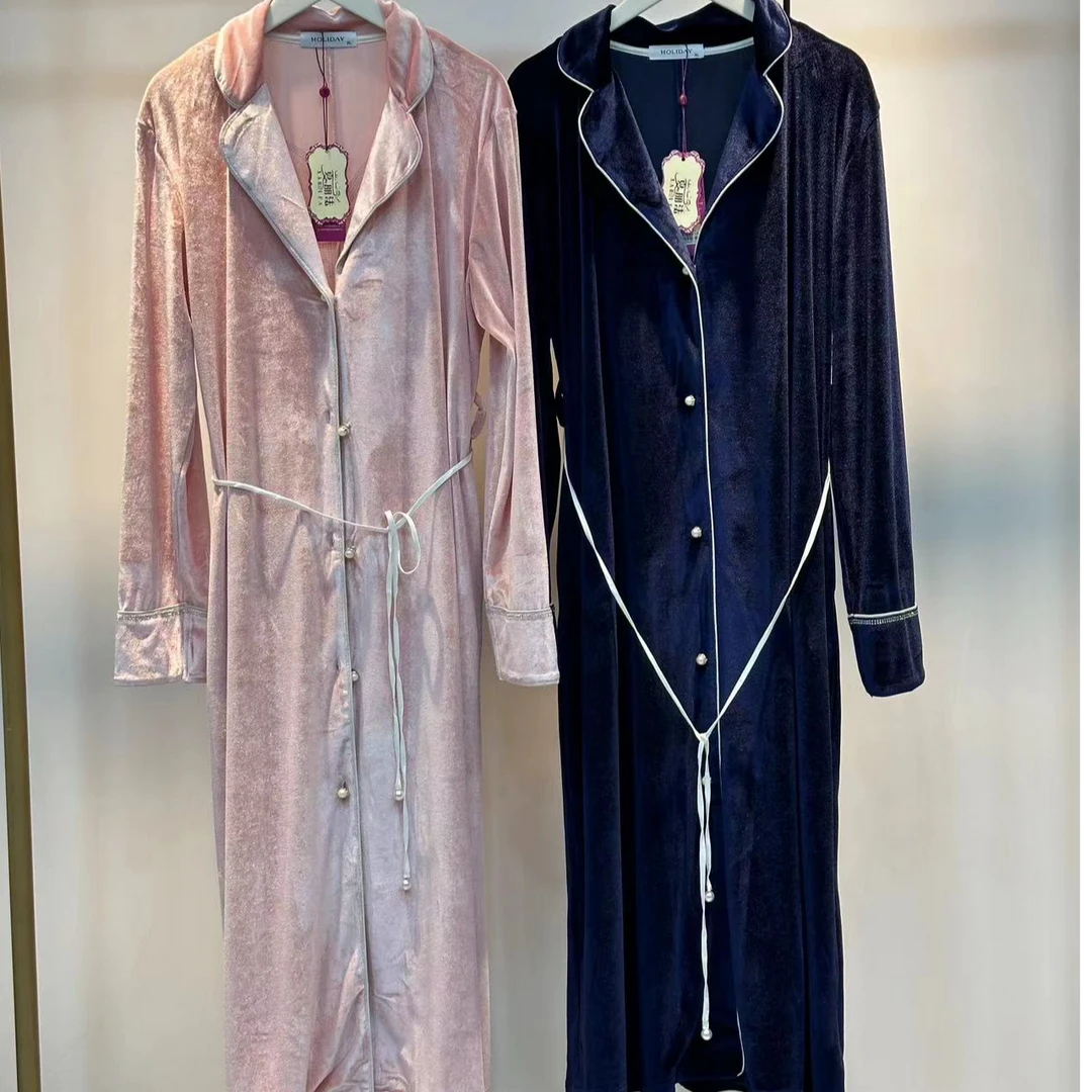 xarifa金丝绒烫钻女士睡裙睡袍秋冬舒适保暖气质时尚3753