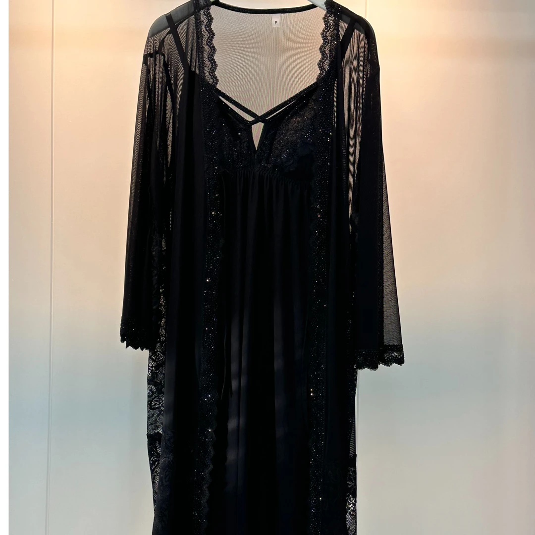 xarifa网纱烫钻女士性感睡衣睡裙吊带外搭带胸垫214