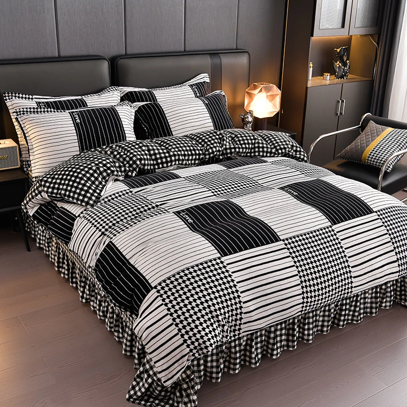 2024新款牛奶绒8-9斤加厚加绒款四件套小清新花卉可爱款