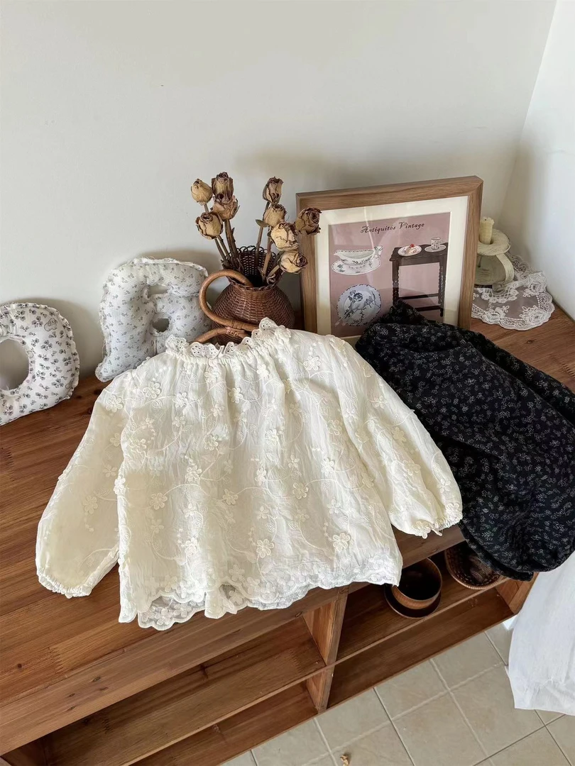 2024秋季新品韩国童装韩版高级浮花宽松女童娃娃衫