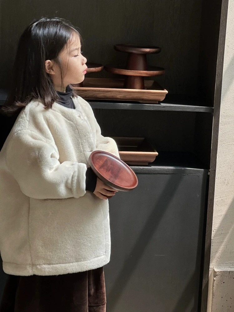 儿童仿皮草外套2024冬季新款女童韩系加厚保暖皮毛一体大衣套装