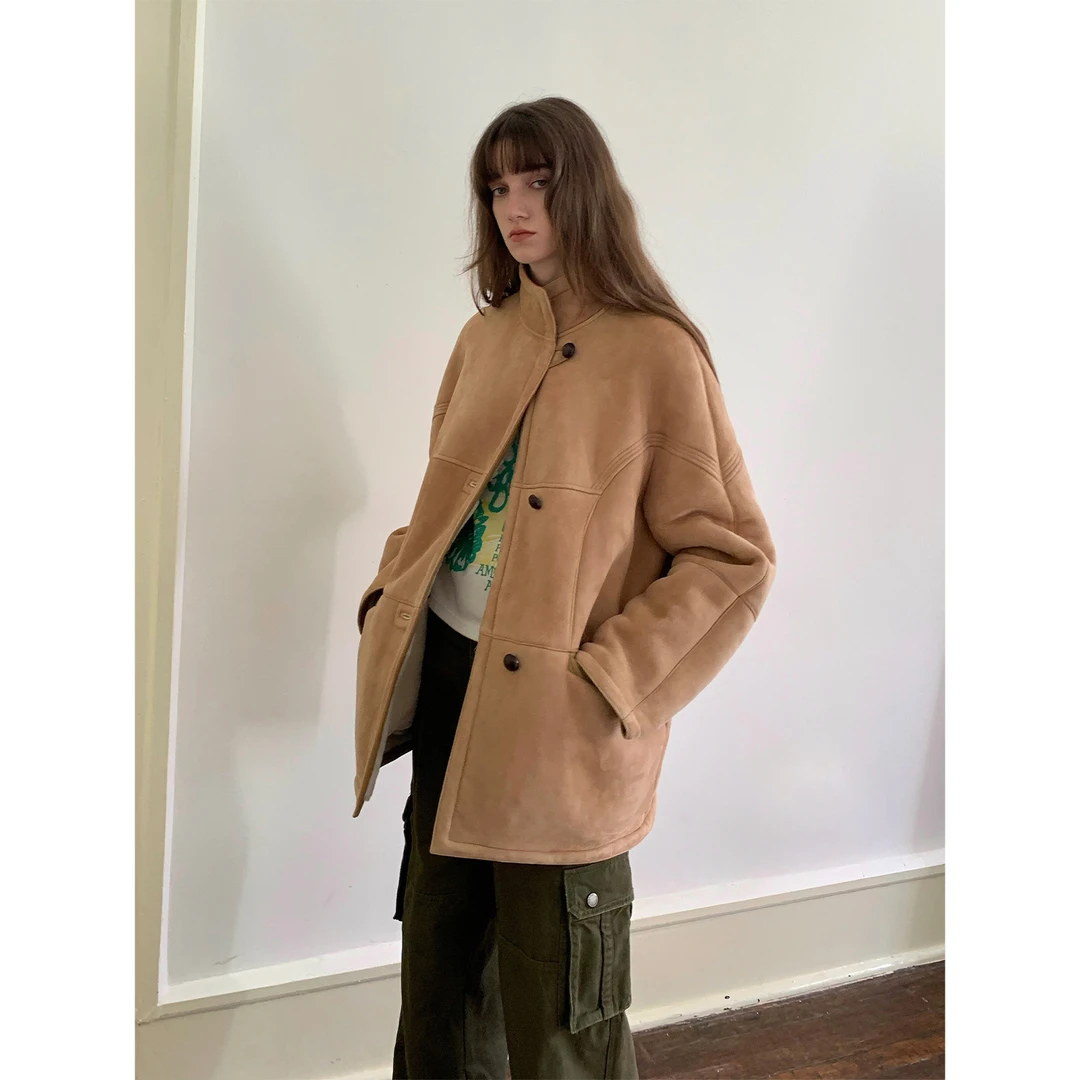 付智恩 立领休闲韩系外套美利奴皮毛一体