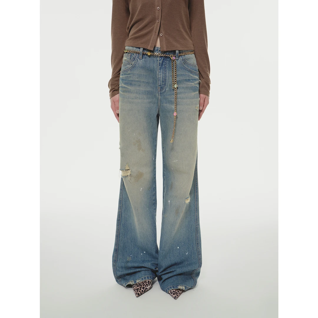 [时髦搭子]付智恩 海岸蔓想 时髦感个性破洞直筒牛仔裤