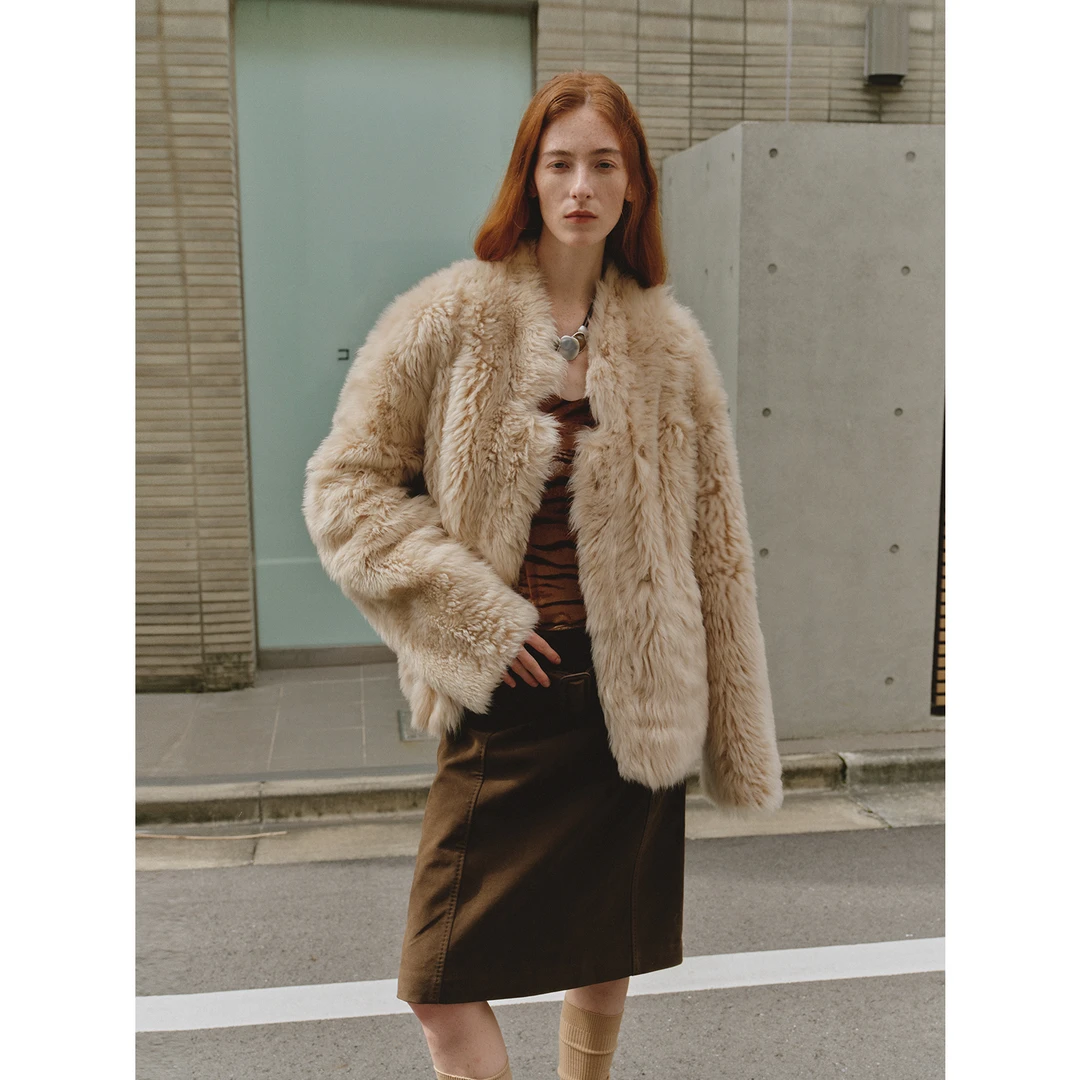 付智恩 绵绵甜巧 进口托斯卡纳卷毛皮毛一体时尚年轻皮草外套女冬