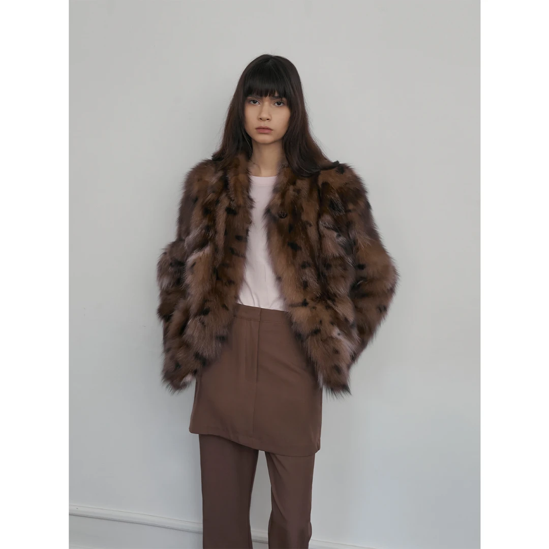 付智恩【时尚复古】 豹纹回潮 复古狐狸毛斑点皮草
