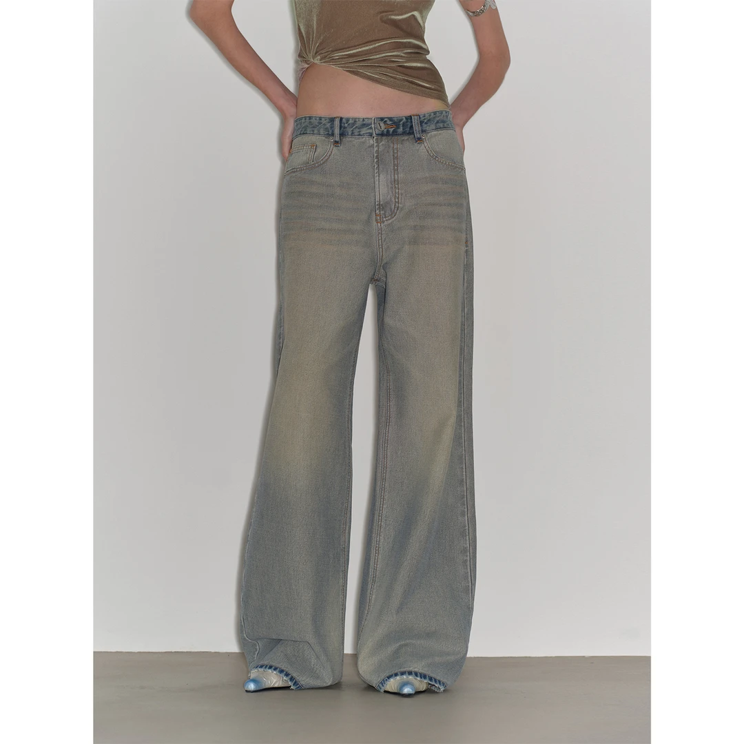 付智恩 反转时光 手工擦脏廓形直筒牛仔裤