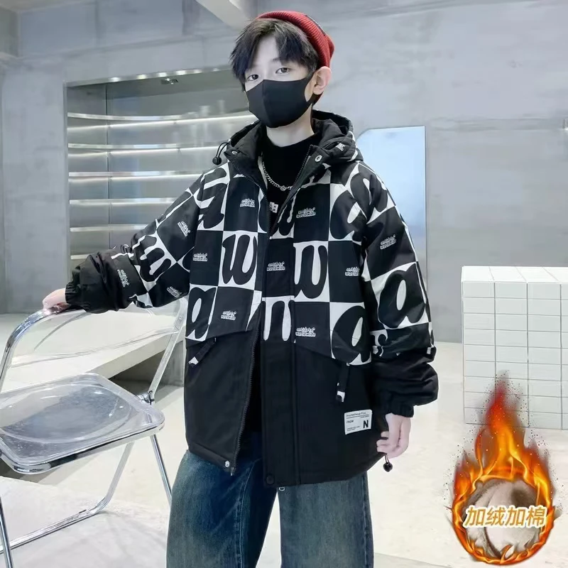 黑色 秋冬加绒加厚派克服棉衣