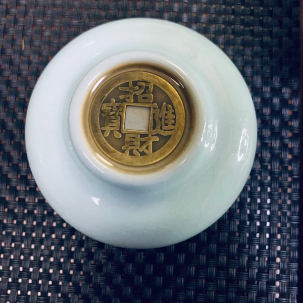 【天青色招财进宝杯】原矿汝瓷开片名窑手工主人杯汝窑陶瓷对杯手绘