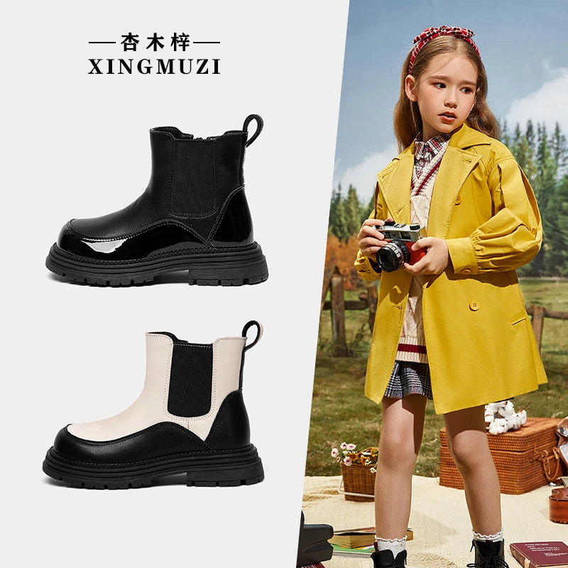 女童短靴秋冬新款真皮百搭短靴儿童防滑加绒保暖2732-0308