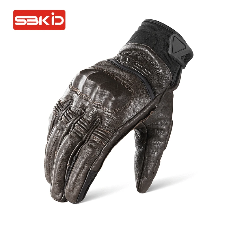 SBKSR-19骑行真皮哈雷复古摩托车骑士手套触屏男四季防摔机车手套