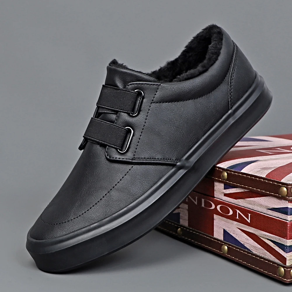 秋冬单棉同款休闲皮鞋时尚百搭套脚男鞋低帮软底保暖板鞋24098