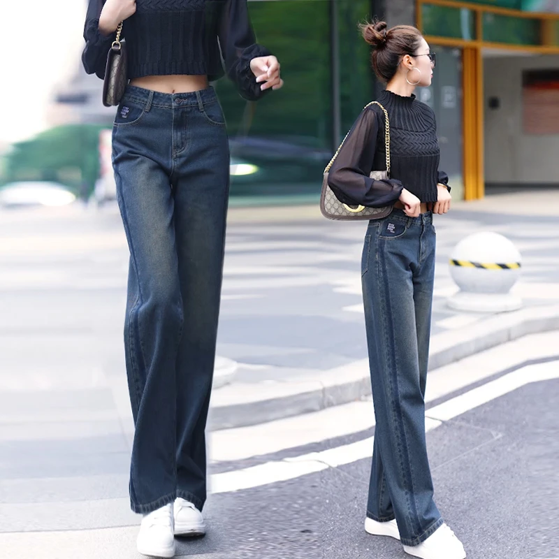 牛仔裤女款新款爆款2023秋季高腰显瘦裤子时尚复古春秋直筒阔腿裤