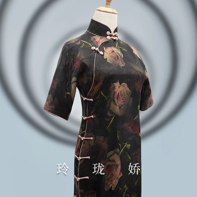 南巷清风 玲珑娇40姆米重锻提花蚕丝手工平裁一片式旗袍古风古韵