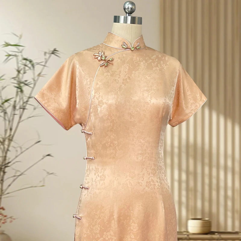 欣瑶 玲珑娇高端旗袍桑蚕丝改良款手工旗袍显年轻国风日常修身
