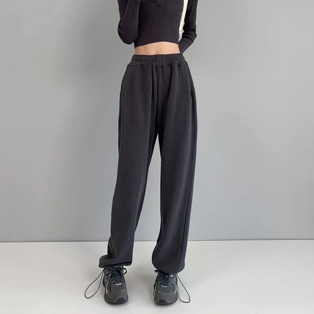 动感少女《显瘦百搭》美式灰色运动裤女2024秋宽松束脚高腰休闲卫裤