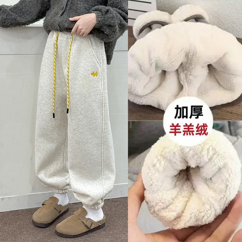 女童儿童加厚绒冬季裤子2024新款中小童羊羔绒男童保暖运动卫裤潮