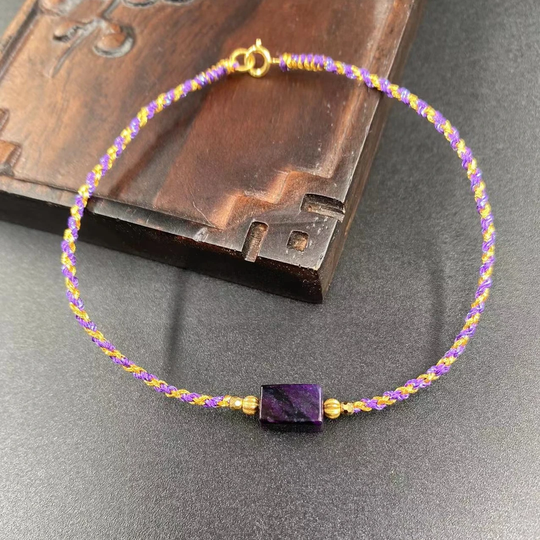 南非舒俱来老油料 18k金手工编织方形手绳  卡5mm+