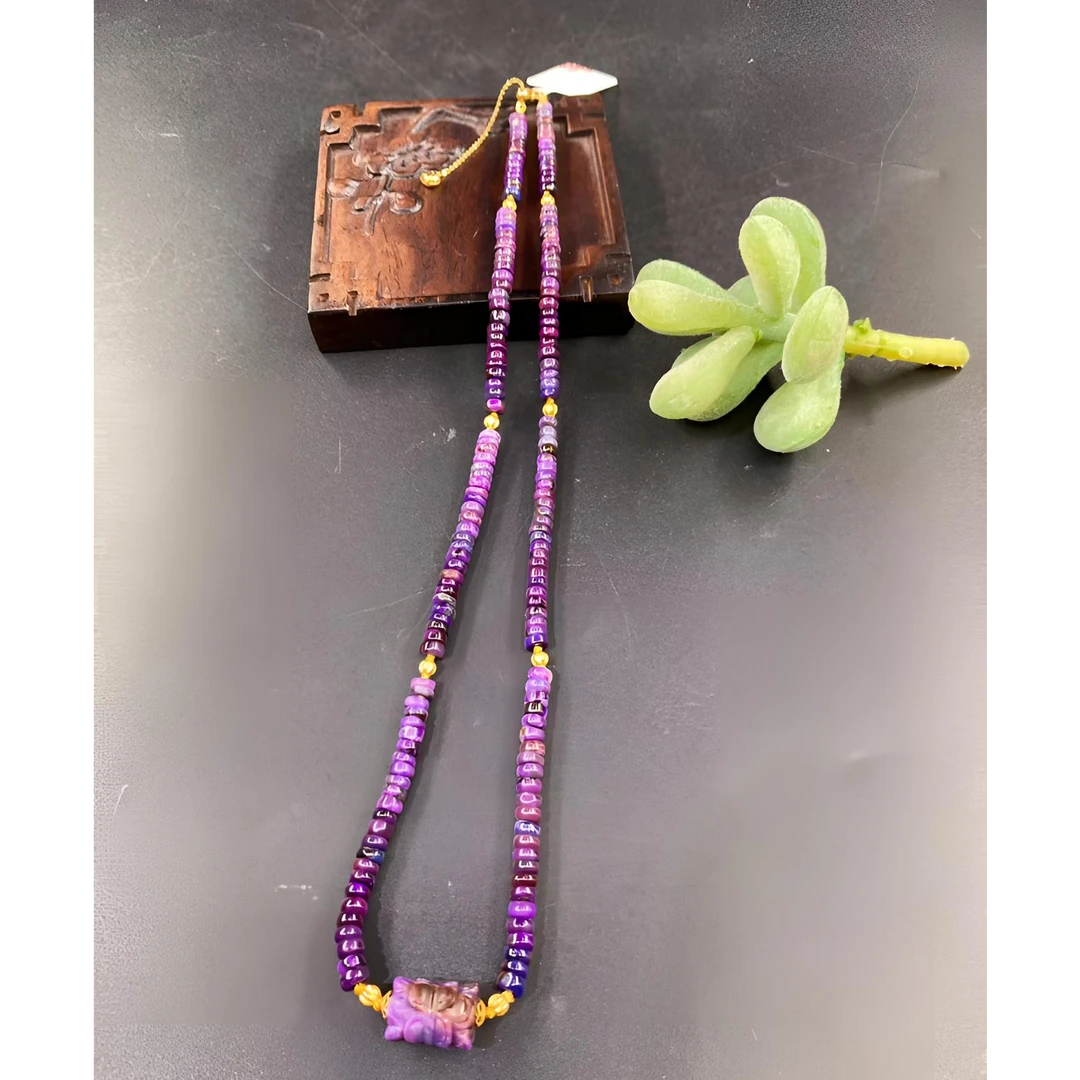 舒俱来 18K金 并蒂莲花算盘项链H 南非老油料 卡4mm+
