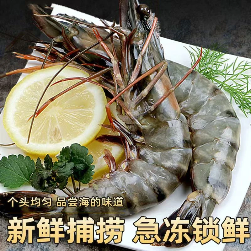 2030规格黑虎虾大虾16-20厘米3斤(35-40只左右)海虾速冻带保护冰