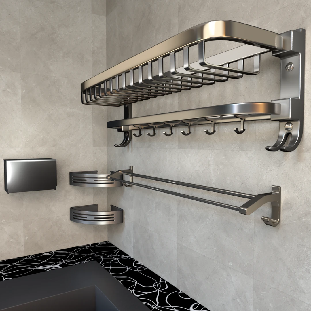 毛巾架免打孔卫生间浴巾架浴室置物架壁挂式毛巾杆洗澡间灰色套装