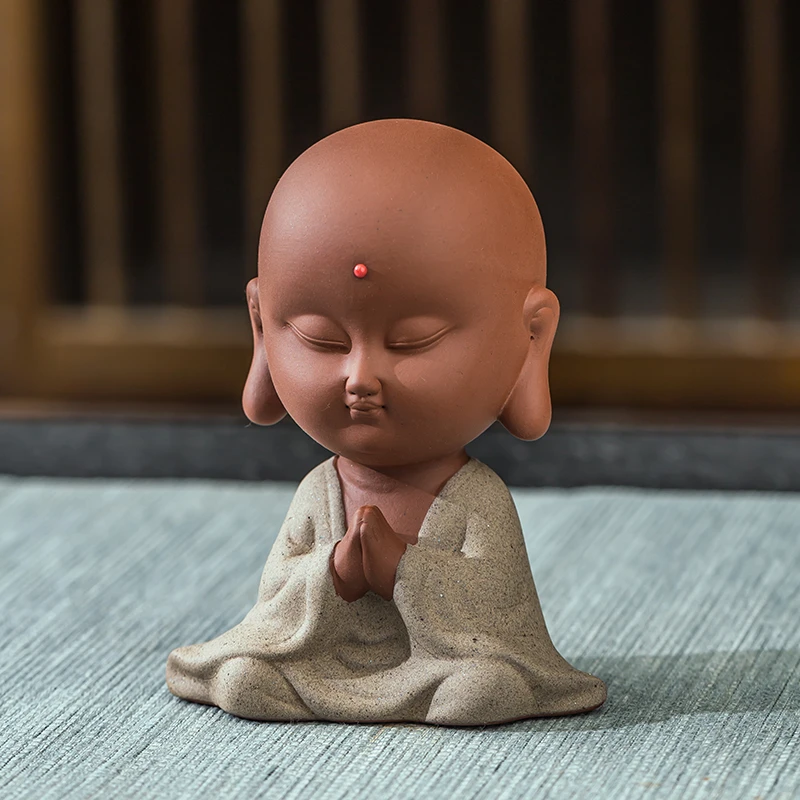 令尹禅意紫砂小和尚可养茶宠茶盘茶室摆件工艺品人物创意空间造景