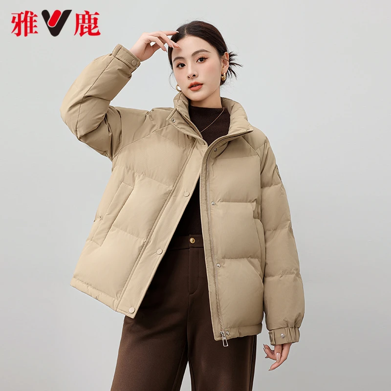 雅鹿短款羽绒服立领面包羽绒服女洋气时尚短款羽绒服秋冬穿搭外套