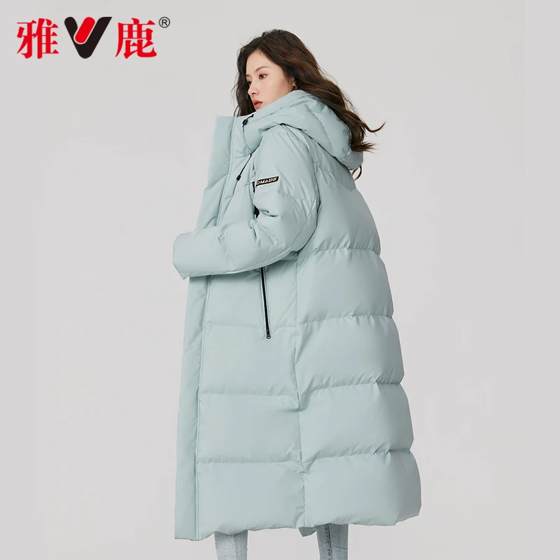 雅鹿官方正品过膝长款保暖女款冬季户外休闲连帽防风冬装厚外套