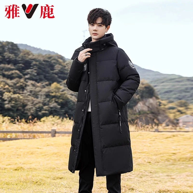 雅鹿男款中长款冬季新款长款过膝蓄热保暖情侣款防寒外套秋冬酷飒