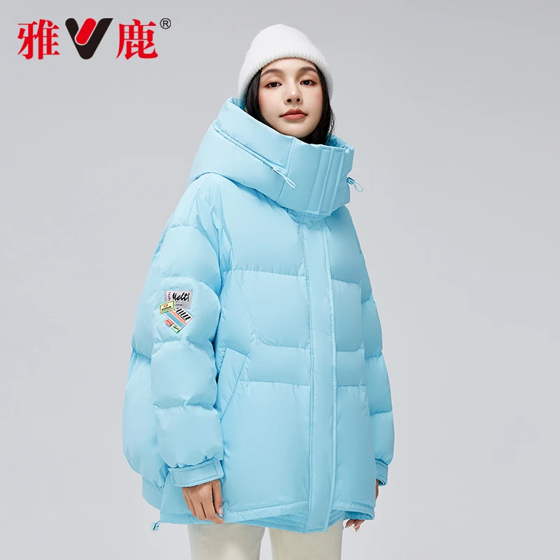 雅鹿旗舰店短款羽绒服女士冬季连帽保暖设计感时尚面包服宽松外套