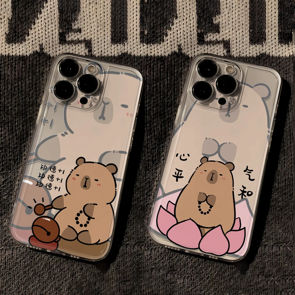 情侣佛系水豚功德+1适用iphone15promax苹果14/13/12手机壳11xr