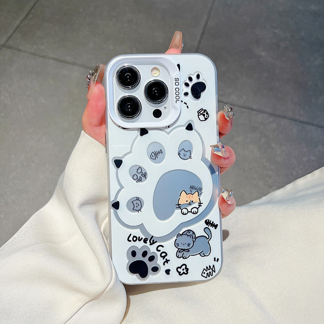 ins简约个性猫爪适用苹果小米iPhone14手机壳彩银华为VIVO荣耀