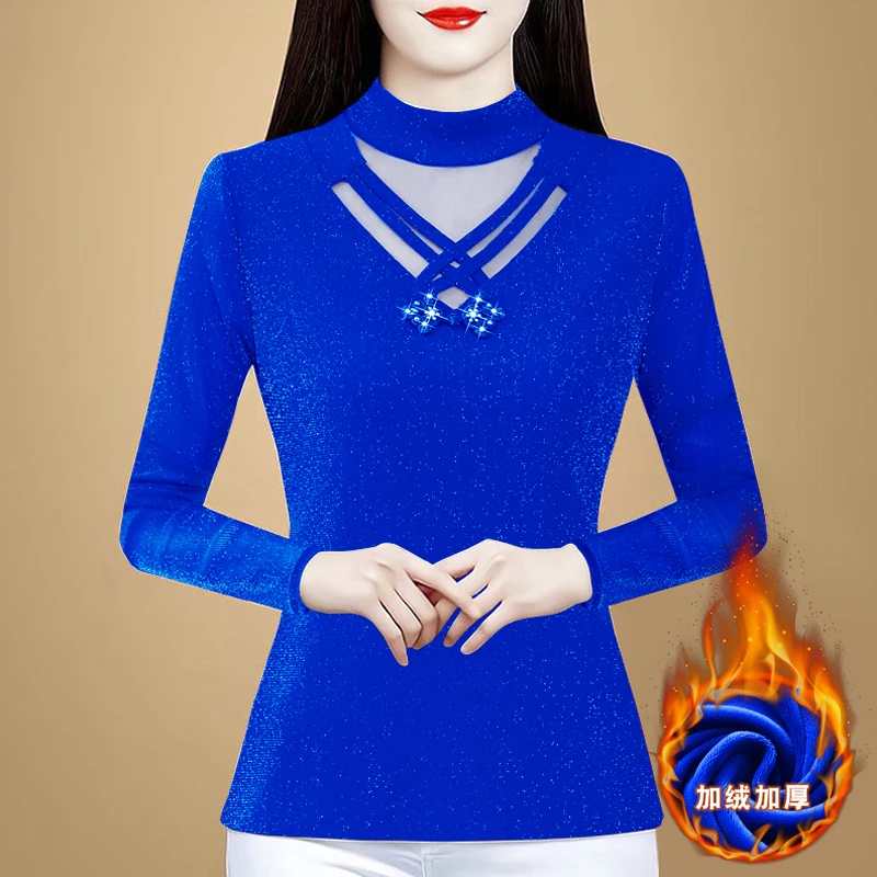 秋冬加绒加厚性感气质纯色百搭打底衫女修身显瘦半高领小衫93232