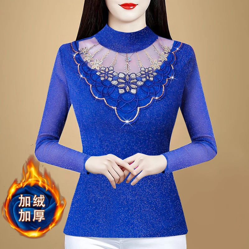 秋冬加绒加厚气质小衫修身显瘦半高领时髦精致打底衫上衣女13384