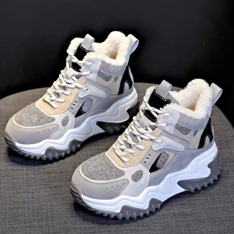 加绒老爹鞋新款爆款2022冬季鞋子保暖增高棉鞋厚底女鞋休闲潮鞋