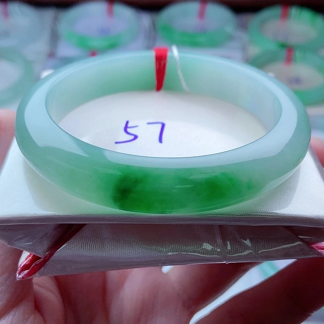 0114编57阳绿白底青高贵藏收玉天然缅甸翡翠A货传承57.3，11.6，8.9